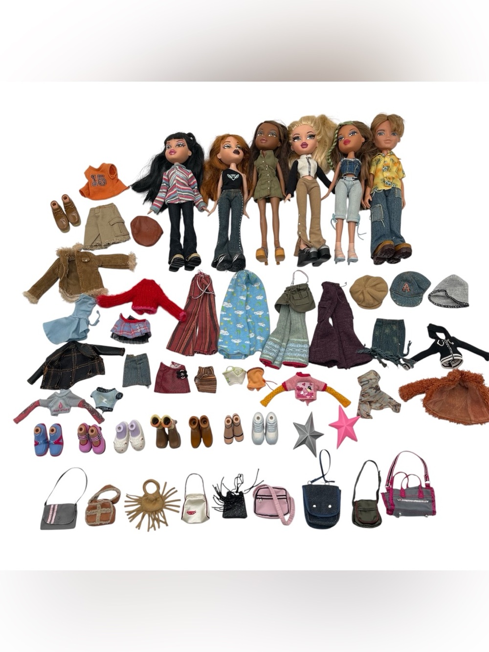 VTG Bratz Doll Lot + Clothes Accessories Shoes Jackets Bags 2001-2002 Y2K